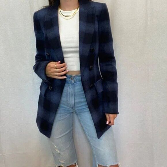 Veronica Beard Matteo Blue and Black Plaid Long Dickey Blazer Jacket - Picture 16 of 16